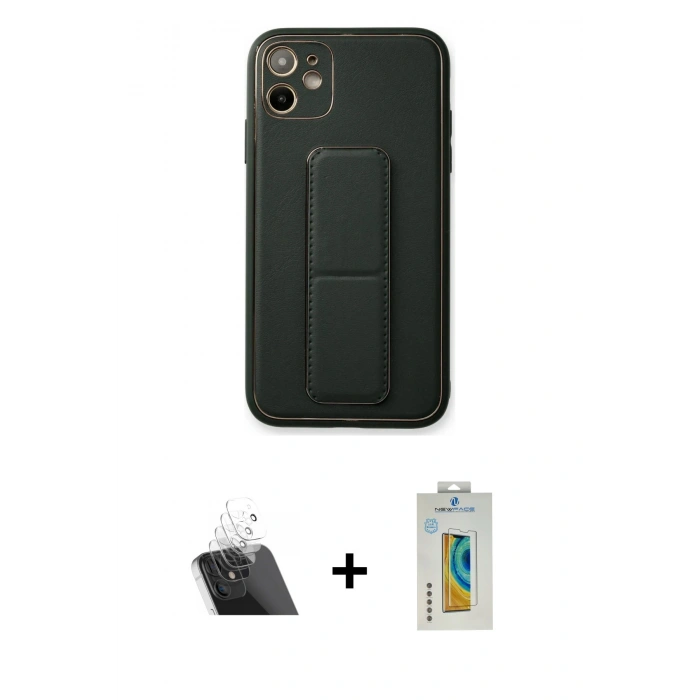 MARSİLYAN™- iPhone 12 Kılıf Akış Doku - Siyah Polymer Nano Ekran Koruyucu + Kamera Lens Koruma Cam - SF