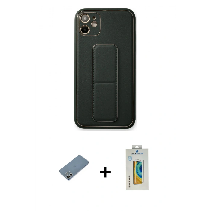 MARSİLYAN™- iPhone 12 Kılıf Akış Doku - Siyah Polymer Nano Ekran Koruyucu + Shine Kamera Lens Koruma Cam - GS