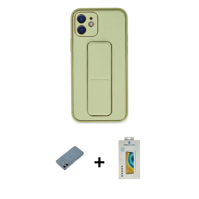 MARSİLYAN™- iPhone 12 Kılıf Akış Doku - Siyah Polymer Nano Ekran Koruyucu + Shine Kamera Lens Koruma Cam - SABE