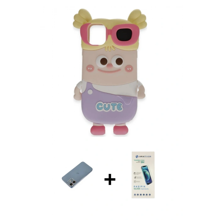 MARSİLYAN™- iPhone 12 Kılıf Akış Yansıma - Şeffaf Pasifik Cam Ekran Koruyucu + Shine Kamera Lens Koruma Cam - GI