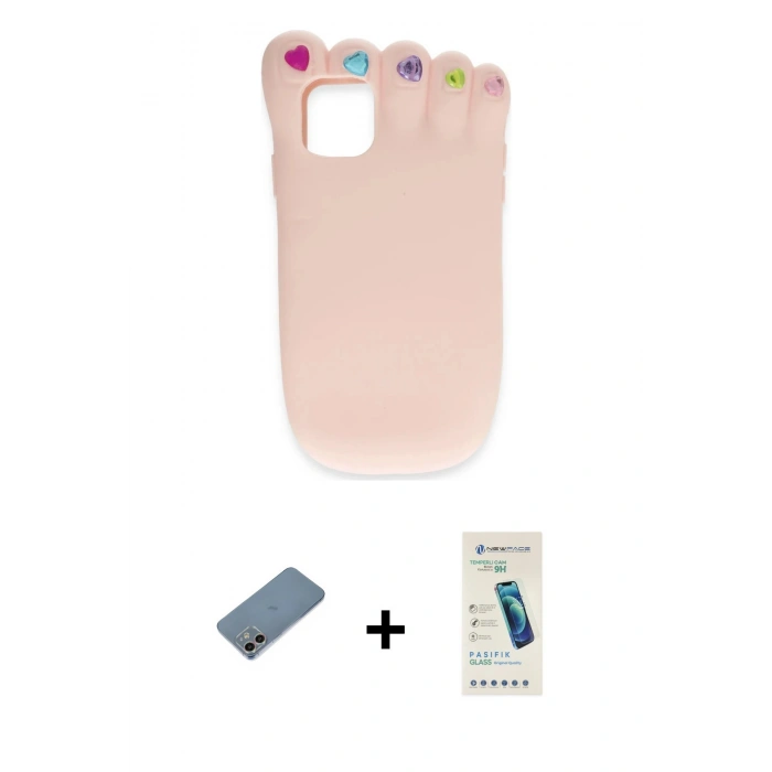 MARSİLYAN™- iPhone 12 Kılıf Akış Yansıma - Şeffaf Pasifik Cam Ekran Koruyucu + Shine Kamera Lens Koruma Cam - GI