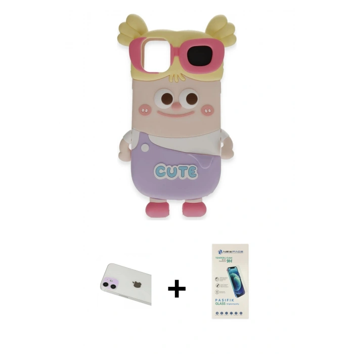 MARSİLYAN™- iPhone 12 Kılıf Akış Yansıma - Şeffaf Pasifik Cam Ekran Koruyucu + Rainbow Kamera Lens Koruma Cam - MR