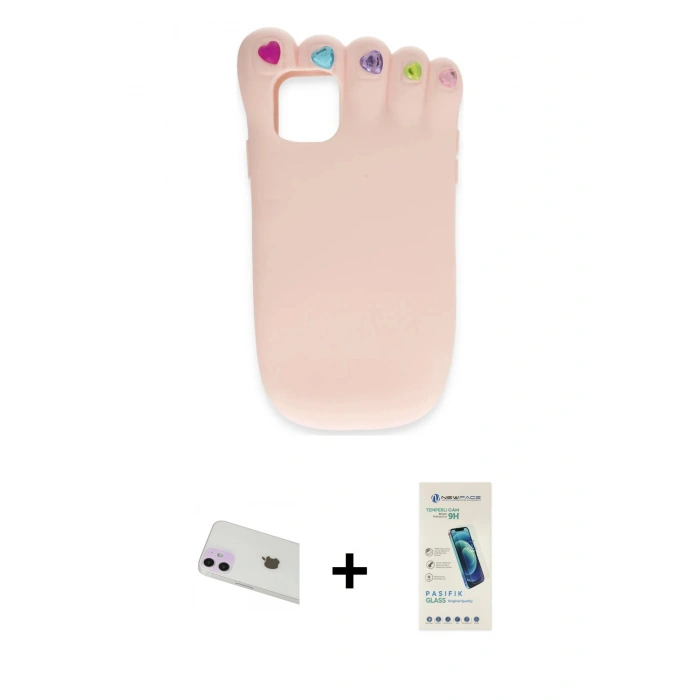 MARSİLYAN™- iPhone 12 Kılıf Akış Yansıma - Şeffaf Pasifik Cam Ekran Koruyucu + Rainbow Kamera Lens Koruma Cam - MR