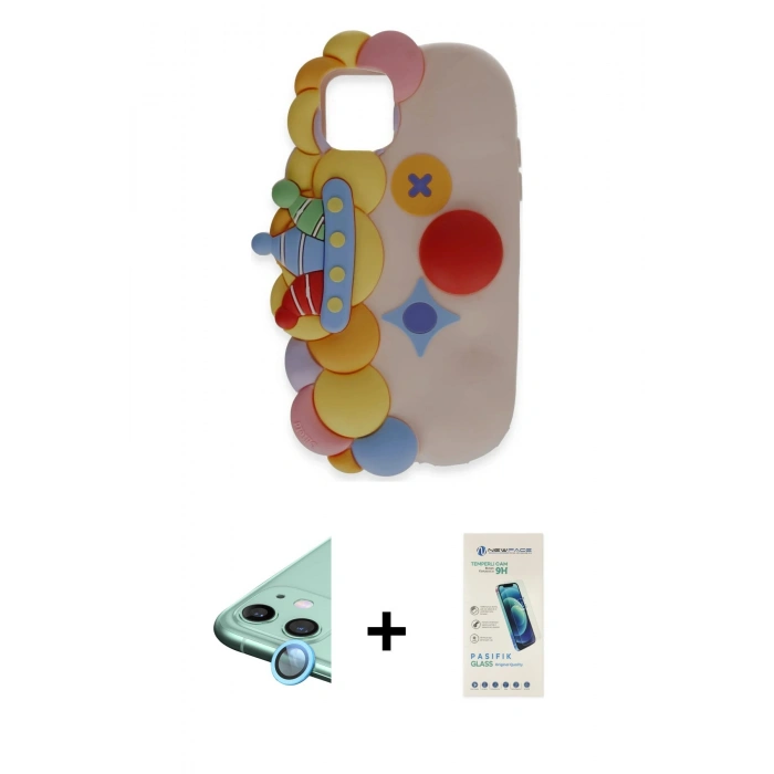 MARSİLYAN™- iPhone 12 Kılıf Akış Yansıma - Şeffaf Pasifik Cam Ekran Koruyucu + Raze Metal Kamera Lens - MI