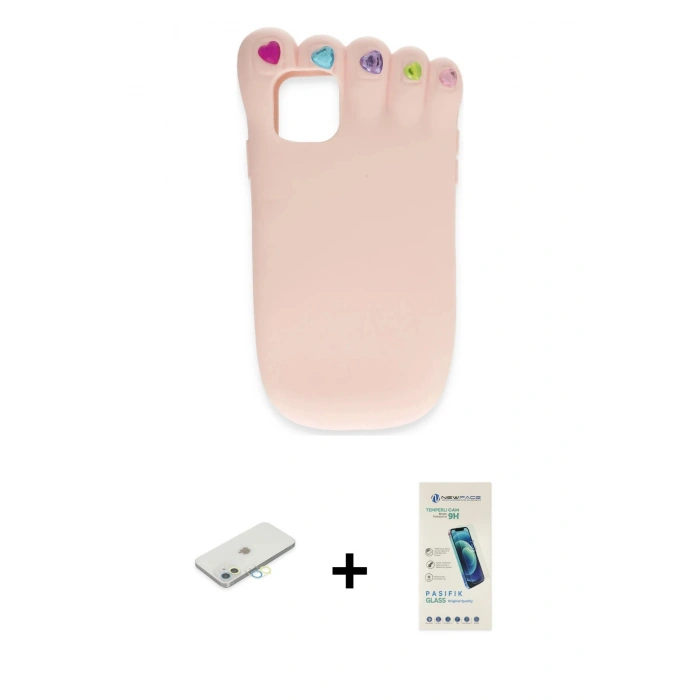 MARSİLYAN™- iPhone 12 Kılıf Akış Yansıma - Şeffaf Pasifik Cam Ekran Koruyucu + Renkli Kamera Lens Koruma Cam - SI