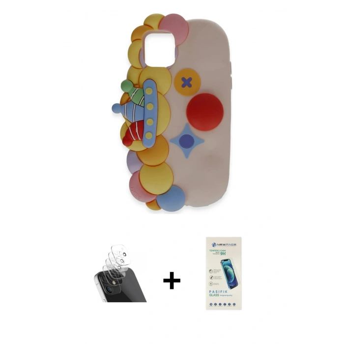MARSİLYAN™- iPhone 12 Kılıf Akış Yansıma - Şeffaf Pasifik Cam Ekran Koruyucu + Kamera Lens Koruma Cam - SF