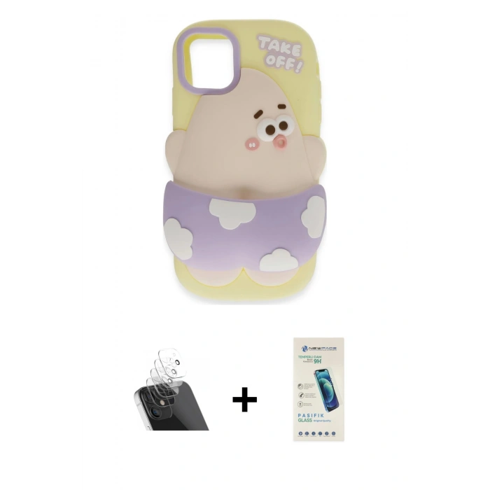 MARSİLYAN™- iPhone 12 Kılıf Akış Yansıma - Şeffaf Pasifik Cam Ekran Koruyucu + Kamera Lens Koruma Cam - SF