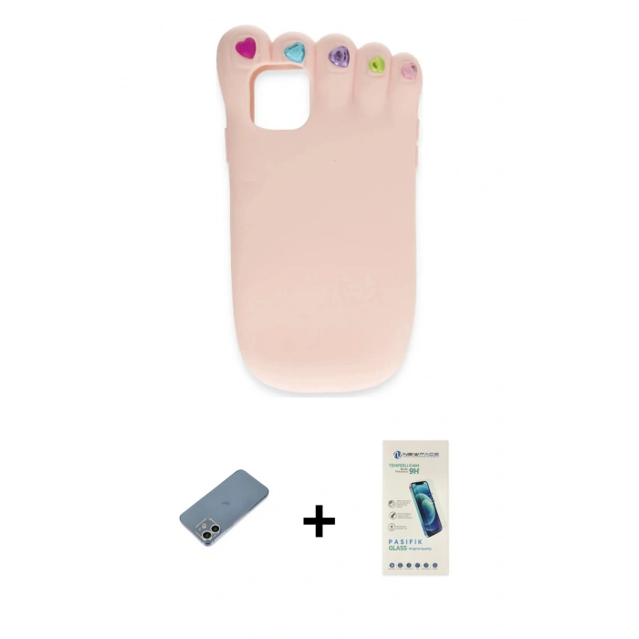 MARSİLYAN™- iPhone 12 Kılıf Akış Yansıma - Şeffaf Pasifik Cam Ekran Koruyucu + Shine Kamera Lens Koruma Cam - GS