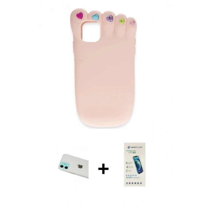 MARSİLYAN™- iPhone 12 Kılıf Akış Yansıma - Şeffaf Pasifik Cam Ekran Koruyucu + Yeşil Rainbow Kamera Lens Koruma Cam