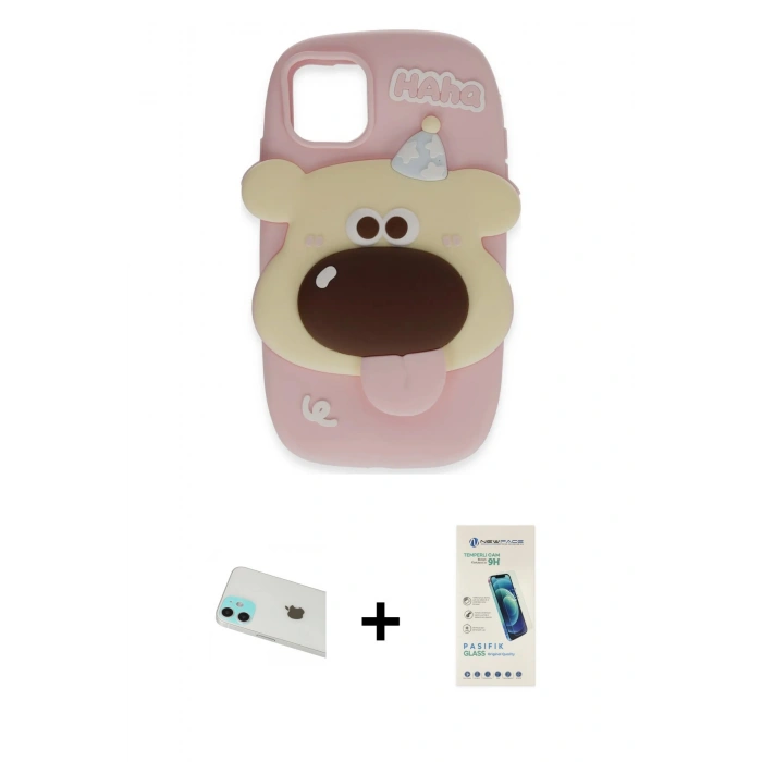 MARSİLYAN™- iPhone 12 Kılıf Akış Yansıma - Şeffaf Pasifik Cam Ekran Koruyucu + Yeşil Rainbow Kamera Lens Koruma Cam