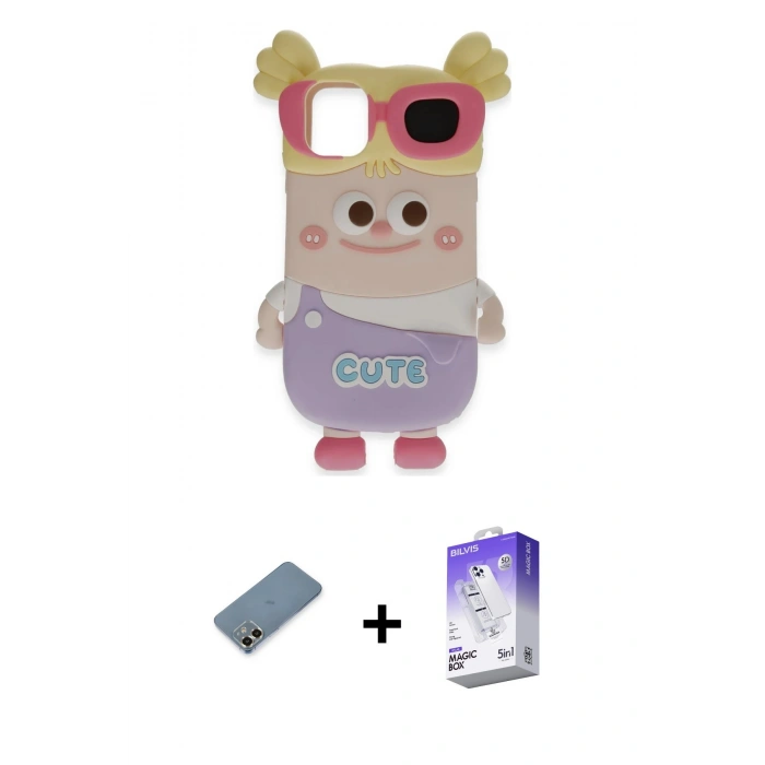 MARSİLYAN™- iPhone 12 Kılıf Akış Yansıma - Siyah Bilvis 5in1 3D Magic Cam Ekran Koruyucu + Metal Kamera Lens Koruma Cam - GD