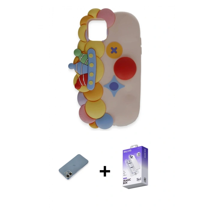MARSİLYAN™- iPhone 12 Kılıf Akış Yansıma - Siyah Bilvis 5in1 3D Magic Cam Ekran Koruyucu + Metal Kamera Lens Koruma Cam - GD