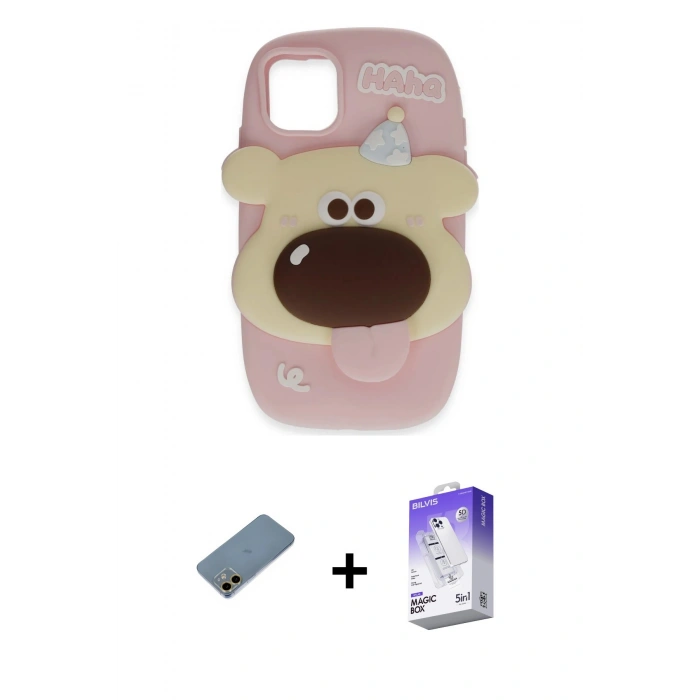 MARSİLYAN™- iPhone 12 Kılıf Akış Yansıma - Siyah Bilvis 5in1 3D Magic Cam Ekran Koruyucu + Shine Kamera Lens Koruma Cam - GD