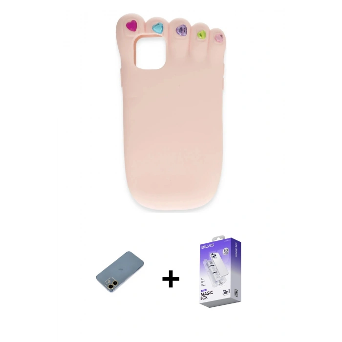 MARSİLYAN™- iPhone 12 Kılıf Akış Yansıma - Siyah Bilvis 5in1 3D Magic Cam Ekran Koruyucu + Shine Kamera Lens Koruma Cam - GD