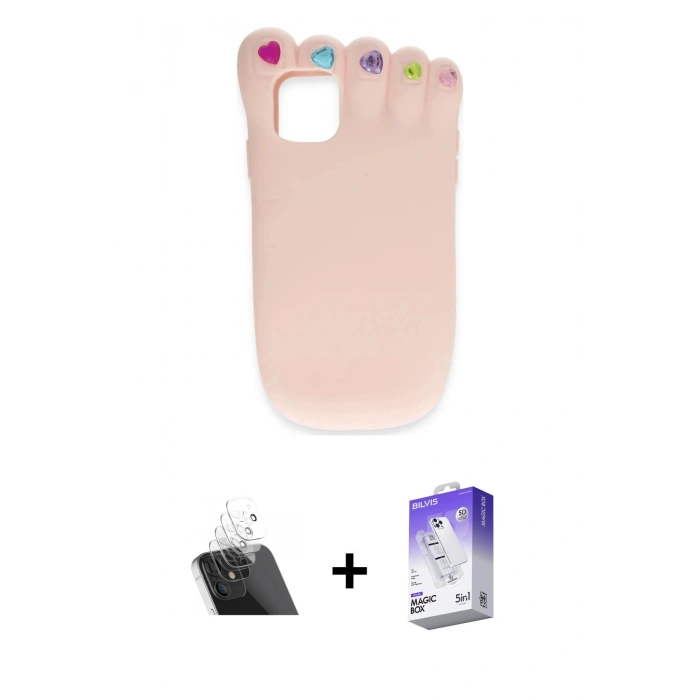MARSİLYAN™- iPhone 12 Kılıf Akış Yansıma - Siyah Bilvis 5in1 3D Magic Cam Ekran Koruyucu + Kamera Lens Koruma Cam - SF