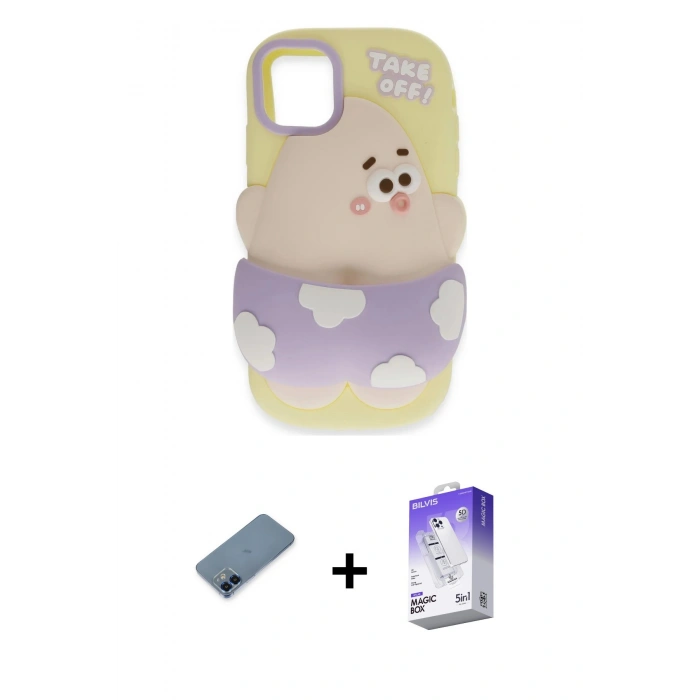 MARSİLYAN™- iPhone 12 Kılıf Akış Yansıma - Siyah Bilvis 5in1 3D Magic Cam Ekran Koruyucu + Metal Kamera Lens Koruma Cam - MI