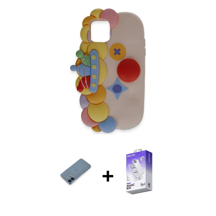 MARSİLYAN™- iPhone 12 Kılıf Akış Yansıma - Siyah Bilvis 5in1 3D Magic Cam Ekran Koruyucu + Metal Kamera Lens Koruma Cam - MI