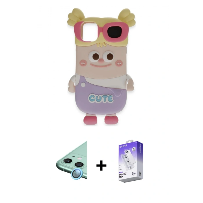 MARSİLYAN™- iPhone 12 Kılıf Akış Yansıma - Siyah Bilvis 5in1 3D Magic Cam Ekran Koruyucu + Raze Metal Kamera Lens - MI