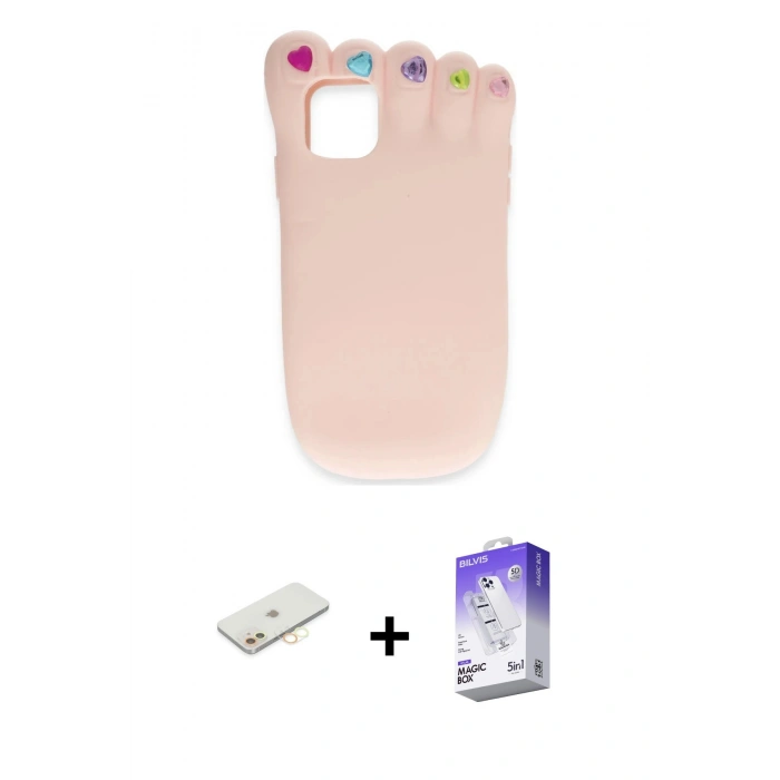 MARSİLYAN™- iPhone 12 Kılıf Akış Yansıma - Siyah Bilvis 5in1 3D Magic Cam Ekran Koruyucu + Renkli Kamera Lens Koruma Cam - SI