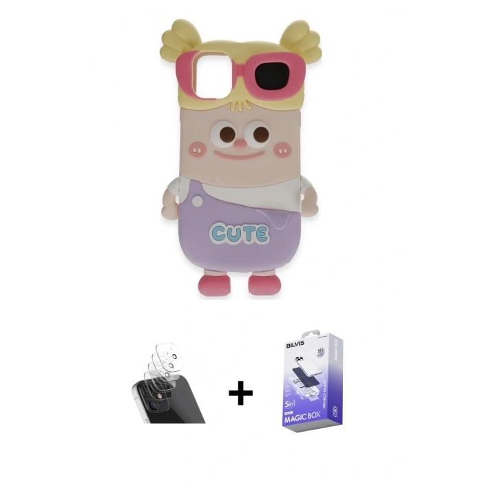 MARSİLYAN™- iPhone 12 Kılıf Akış Yansıma - Siyah Bilvis 5in1 5D Magic Hayalet Cam Ekran Koruyucu + Kamera Lens Koruma Cam - SF