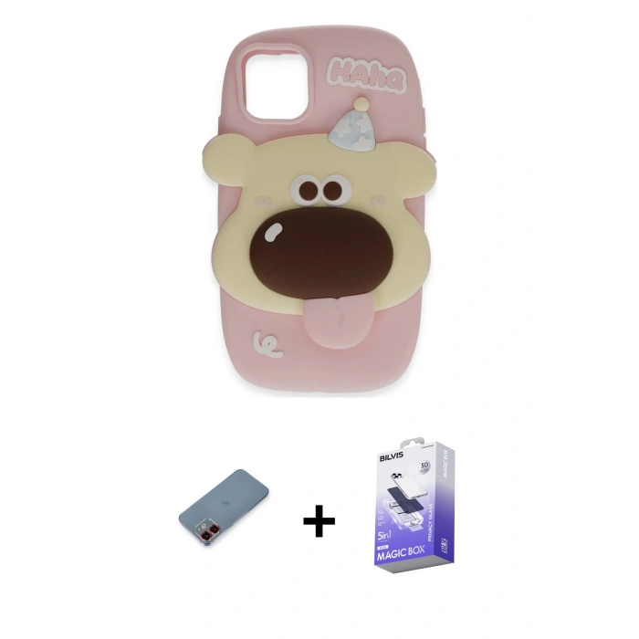 MARSİLYAN™- iPhone 12 Kılıf Akış Yansıma - Siyah Bilvis 5in1 5D Magic Hayalet Cam Ekran Koruyucu + Kırmızı Metal Kamera Lens Koruma Cam