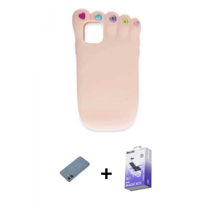 MARSİLYAN™- iPhone 12 Kılıf Akış Yansıma - Siyah Bilvis 5in1 5D Magic Hayalet Cam Ekran Koruyucu + Shine Kamera Lens Koruma Cam - MI