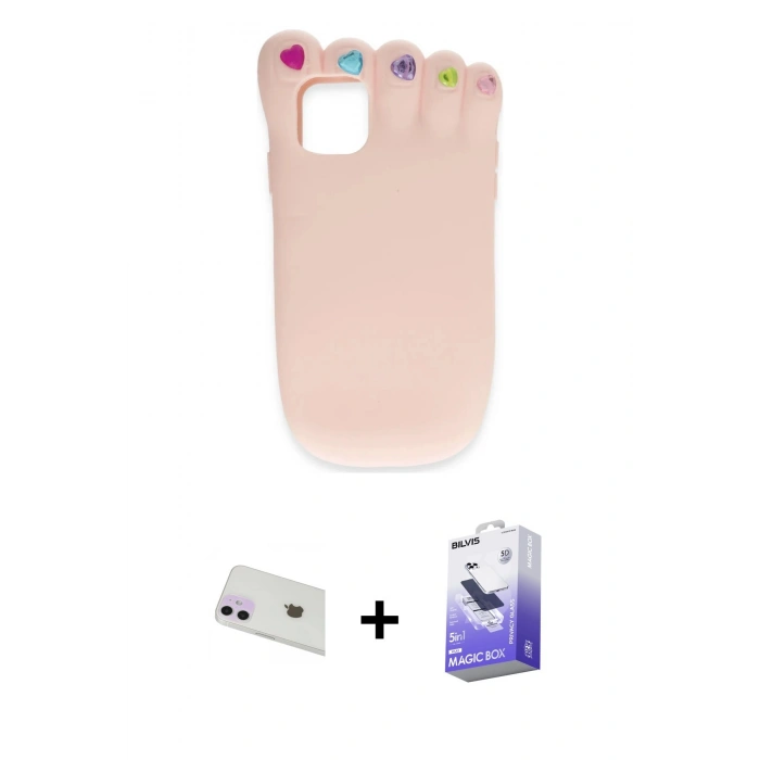 MARSİLYAN™- iPhone 12 Kılıf Akış Yansıma - Siyah Bilvis 5in1 5D Magic Hayalet Cam Ekran Koruyucu + Mor Rainbow Kamera Lens Koruma Cam