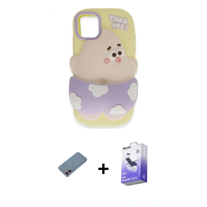 MARSİLYAN™- iPhone 12 Kılıf Akış Yansıma - Siyah Bilvis 5in1 5D Magic Hayalet Cam Ekran Koruyucu + Shine Kamera Lens Koruma Cam - PE