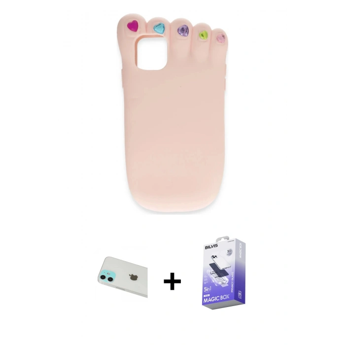 MARSİLYAN™- iPhone 12 Kılıf Akış Yansıma - Siyah Bilvis 5in1 5D Magic Hayalet Cam Ekran Koruyucu + Rainbow Kamera Lens Koruma Cam - YL