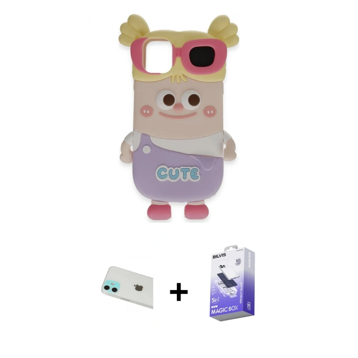 MARSİLYAN™- iPhone 12 Kılıf Akış Yansıma - Siyah Bilvis 5in1 5D Magic Hayalet Cam Ekran Koruyucu + Rainbow Kamera Lens Koruma Cam - YL