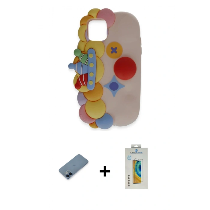 MARSİLYAN™- iPhone 12 Kılıf Akış Yansıma - Siyah Polymer Nano Ekran Koruyucu + Metal Kamera Lens Koruma Cam - MI