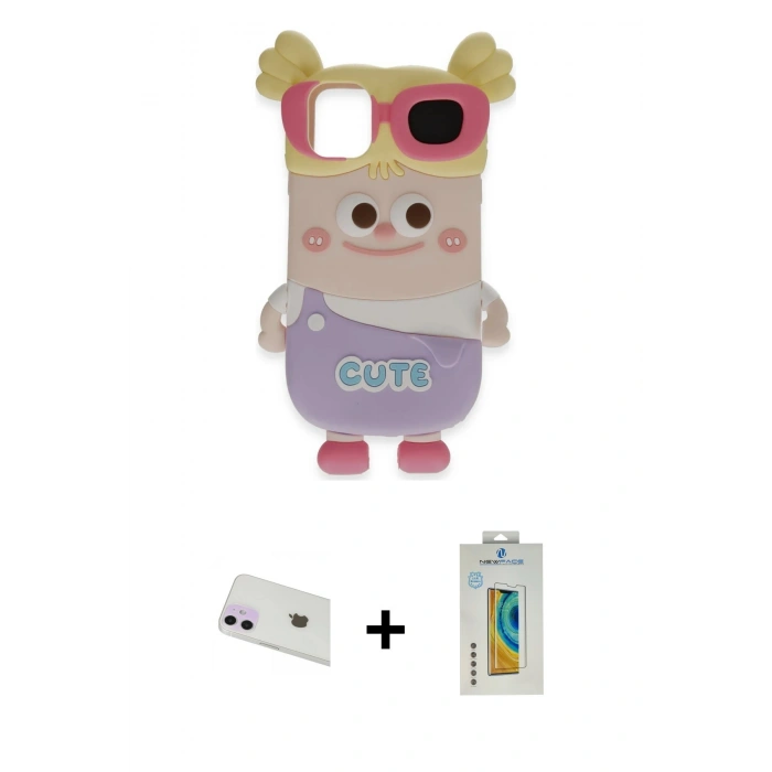 MARSİLYAN™- iPhone 12 Kılıf Akış Yansıma - Siyah Polymer Nano Ekran Koruyucu + Rainbow Kamera Lens Koruma Cam - MR