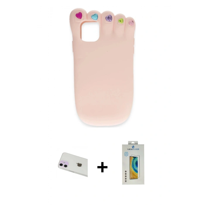 MARSİLYAN™- iPhone 12 Kılıf Akış Yansıma - Siyah Polymer Nano Ekran Koruyucu + Rainbow Kamera Lens Koruma Cam - MR