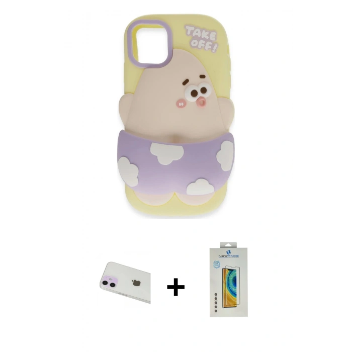 MARSİLYAN™- iPhone 12 Kılıf Akış Yansıma - Siyah Polymer Nano Ekran Koruyucu + Rainbow Kamera Lens Koruma Cam - MR
