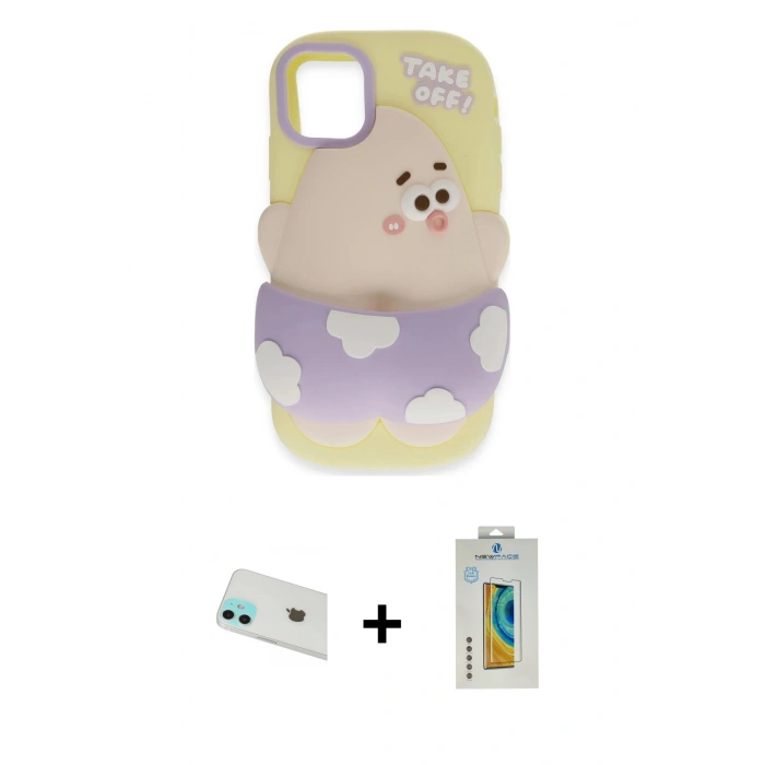 MARSİLYAN™- iPhone 12 Kılıf Akış Yansıma - Siyah Polymer Nano Ekran Koruyucu + Rainbow Kamera Lens Koruma Cam - YL