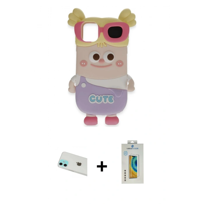 MARSİLYAN™- iPhone 12 Kılıf Akış Yansıma - Siyah Polymer Nano Ekran Koruyucu + Rainbow Kamera Lens Koruma Cam - YL