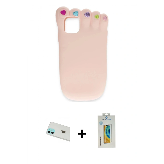 MARSİLYAN™- iPhone 12 Kılıf Akış Yansıma - Siyah Polymer Nano Ekran Koruyucu + Rainbow Kamera Lens Koruma Cam - YL