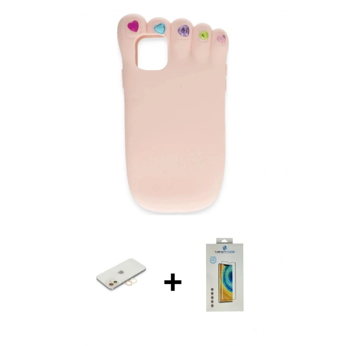 MARSİLYAN™- iPhone 12 Kılıf Akış Yansıma - Siyah Polymer Nano Ekran Koruyucu + Renkli Kamera Lens Koruma Cam - SI