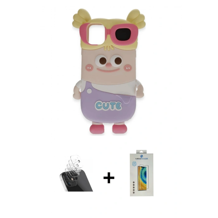 MARSİLYAN™- iPhone 12 Kılıf Akış Yansıma - Siyah Polymer Nano Ekran Koruyucu + Kamera Lens Koruma Cam - SF