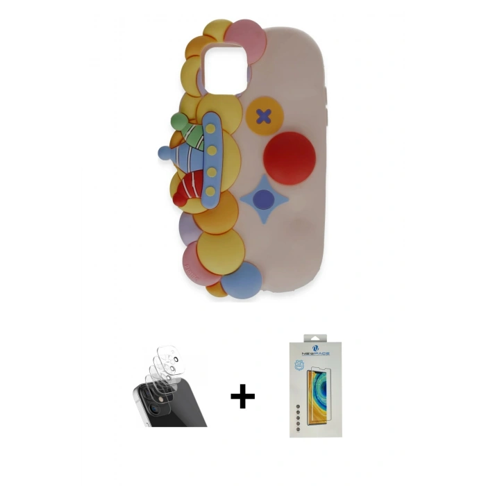 MARSİLYAN™- iPhone 12 Kılıf Akış Yansıma - Siyah Polymer Nano Ekran Koruyucu + Kamera Lens Koruma Cam - SF