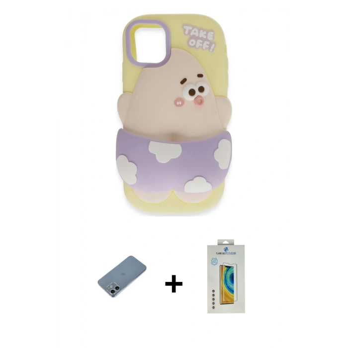MARSİLYAN™- iPhone 12 Kılıf Akış Yansıma - Siyah Polymer Nano Ekran Koruyucu + Shine Kamera Lens Koruma Cam - SABE