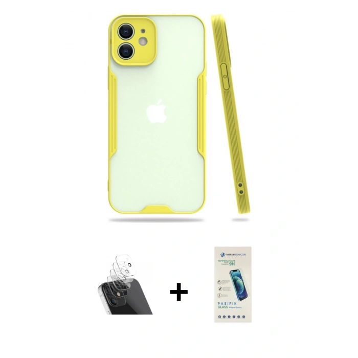 MARSİLYAN™- iPhone 12 Kılıf Atlas Asil Serisi - Şeffaf Pasifik Cam Ekran Koruyucu + Kamera Lens Koruma Cam - SF