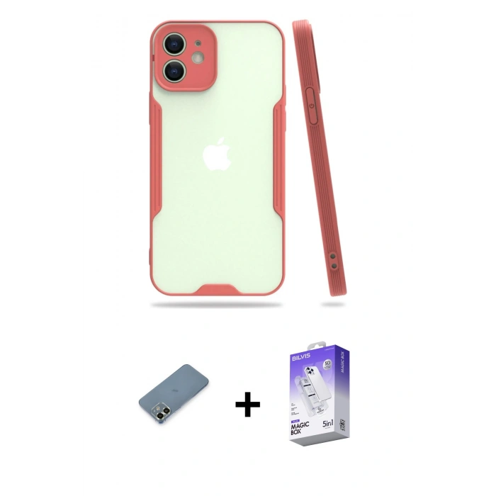 MARSİLYAN™- iPhone 12 Kılıf Atlas Asil Serisi - Siyah Bilvis 5in1 3D Magic Cam Ekran Koruyucu + Metal Kamera Lens Koruma Cam - AKYL