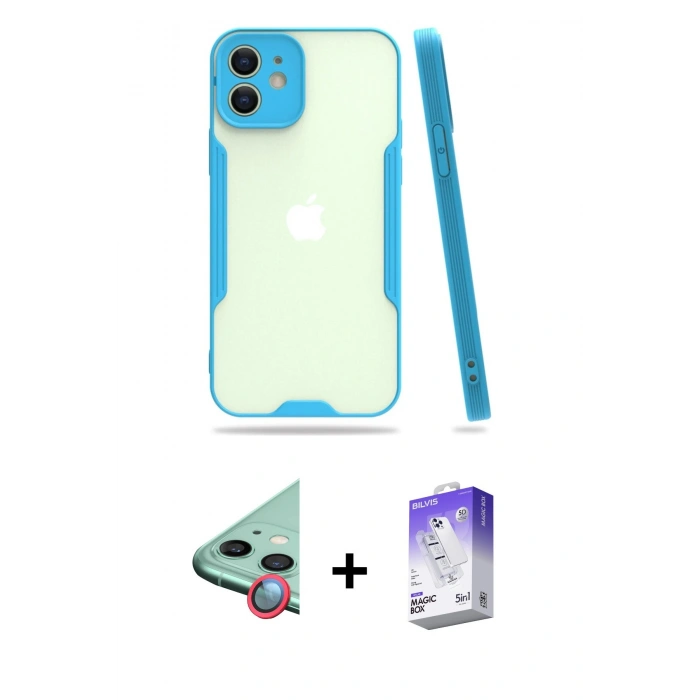 MARSİLYAN™- iPhone 12 Kılıf Atlas Asil Serisi - Siyah Bilvis 5in1 3D Magic Cam Ekran Koruyucu + Raze Metal Kamera Lens - KI