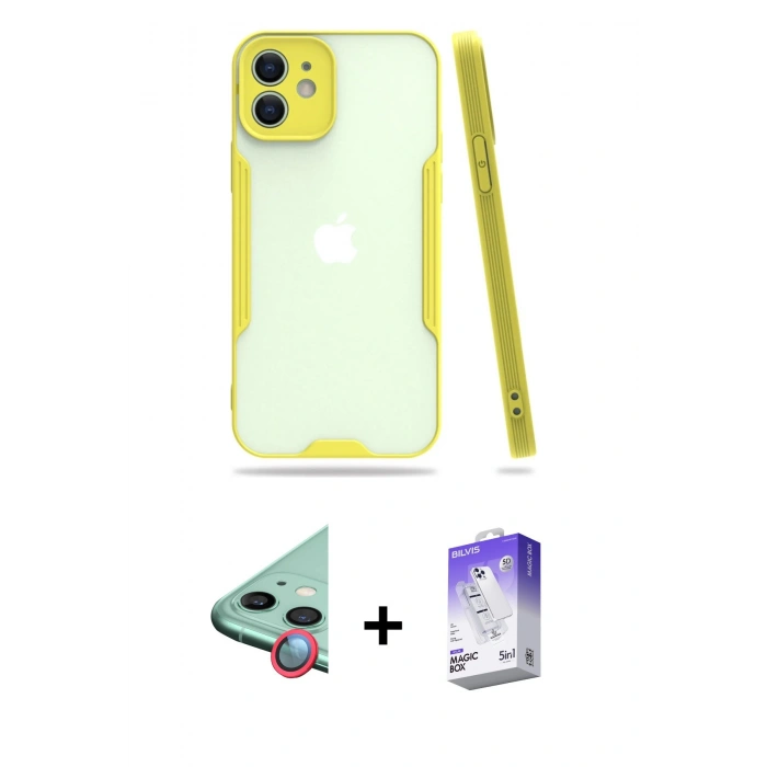 MARSİLYAN™- iPhone 12 Kılıf Atlas Asil Serisi - Siyah Bilvis 5in1 3D Magic Cam Ekran Koruyucu + Raze Metal Kamera Lens - KI