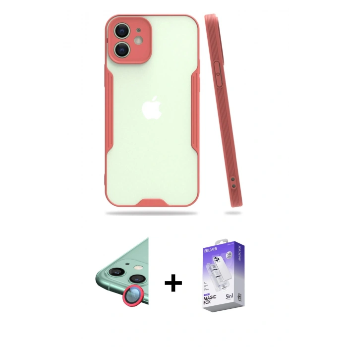 MARSİLYAN™- iPhone 12 Kılıf Atlas Asil Serisi - Siyah Bilvis 5in1 3D Magic Cam Ekran Koruyucu + Raze Metal Kamera Lens - KI
