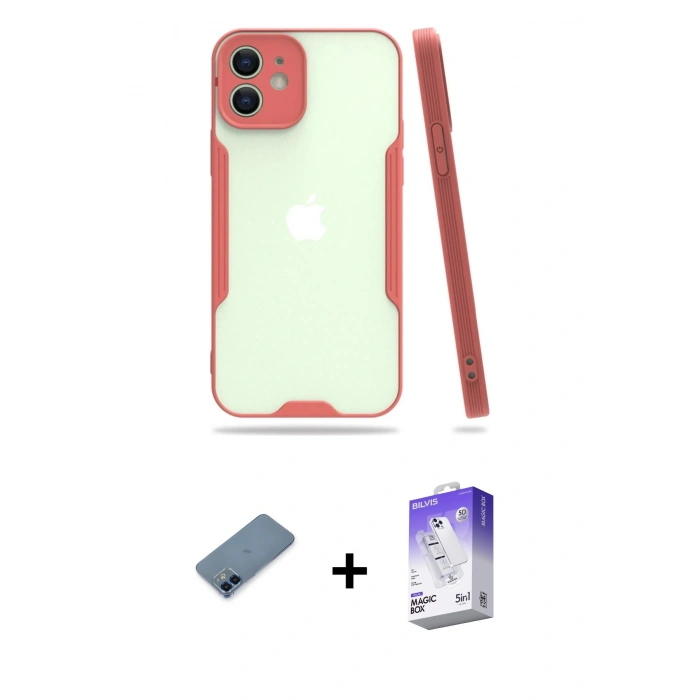MARSİLYAN™- iPhone 12 Kılıf Atlas Asil Serisi - Siyah Bilvis 5in1 3D Magic Cam Ekran Koruyucu + Metal Kamera Lens Koruma Cam - MI