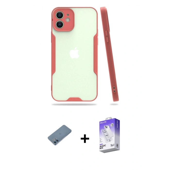 MARSİLYAN™- iPhone 12 Kılıf Atlas Asil Serisi - Siyah Bilvis 5in1 3D Magic Cam Ekran Koruyucu + Shine Kamera Lens Koruma Cam - MI