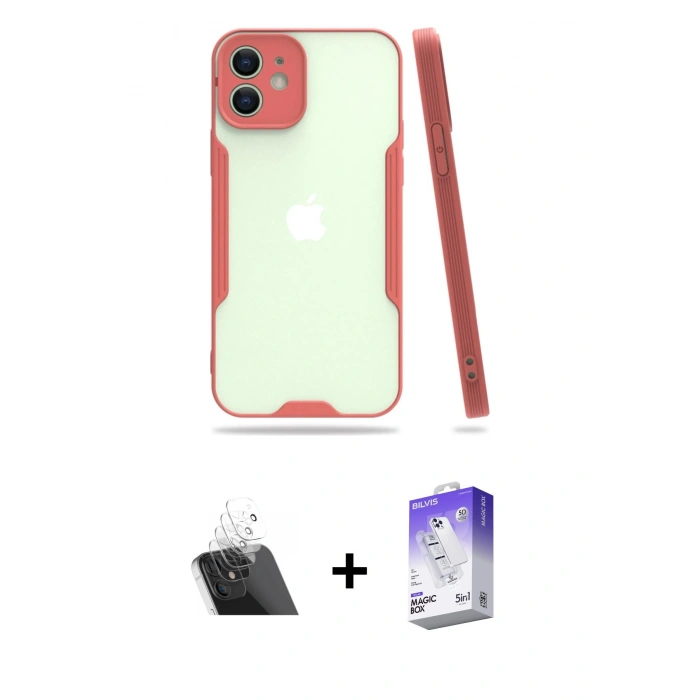 MARSİLYAN™- iPhone 12 Kılıf Atlas Asil Serisi - Siyah Bilvis 5in1 3D Magic Cam Ekran Koruyucu + Kamera Lens Koruma Cam - SF