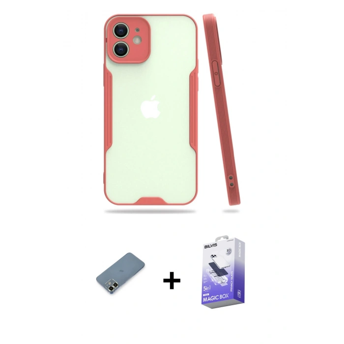 MARSİLYAN™- iPhone 12 Kılıf Atlas Asil Serisi - Siyah Bilvis 5in1 5D Magic Hayalet Cam Ekran Koruyucu + Metal Kamera Lens Koruma Cam - AKYL